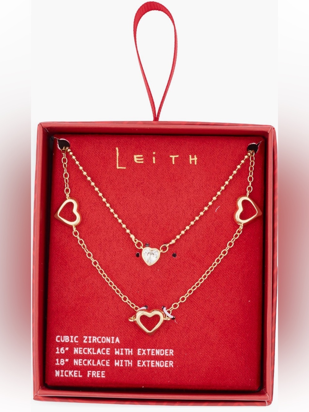 Leith Gold Layered Heart Double Necklace with Clear Cubic Zirconia Stone